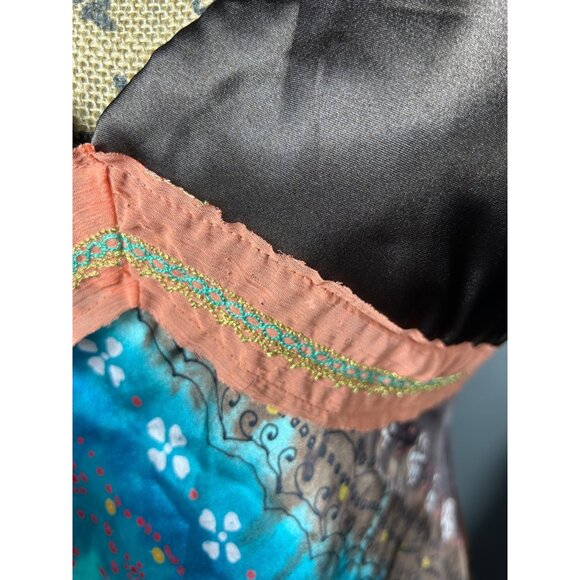 Y2K Satin Slip Dress XL Babydoll Boho Print Adjustable Straps Festival - Picture 9 of 10